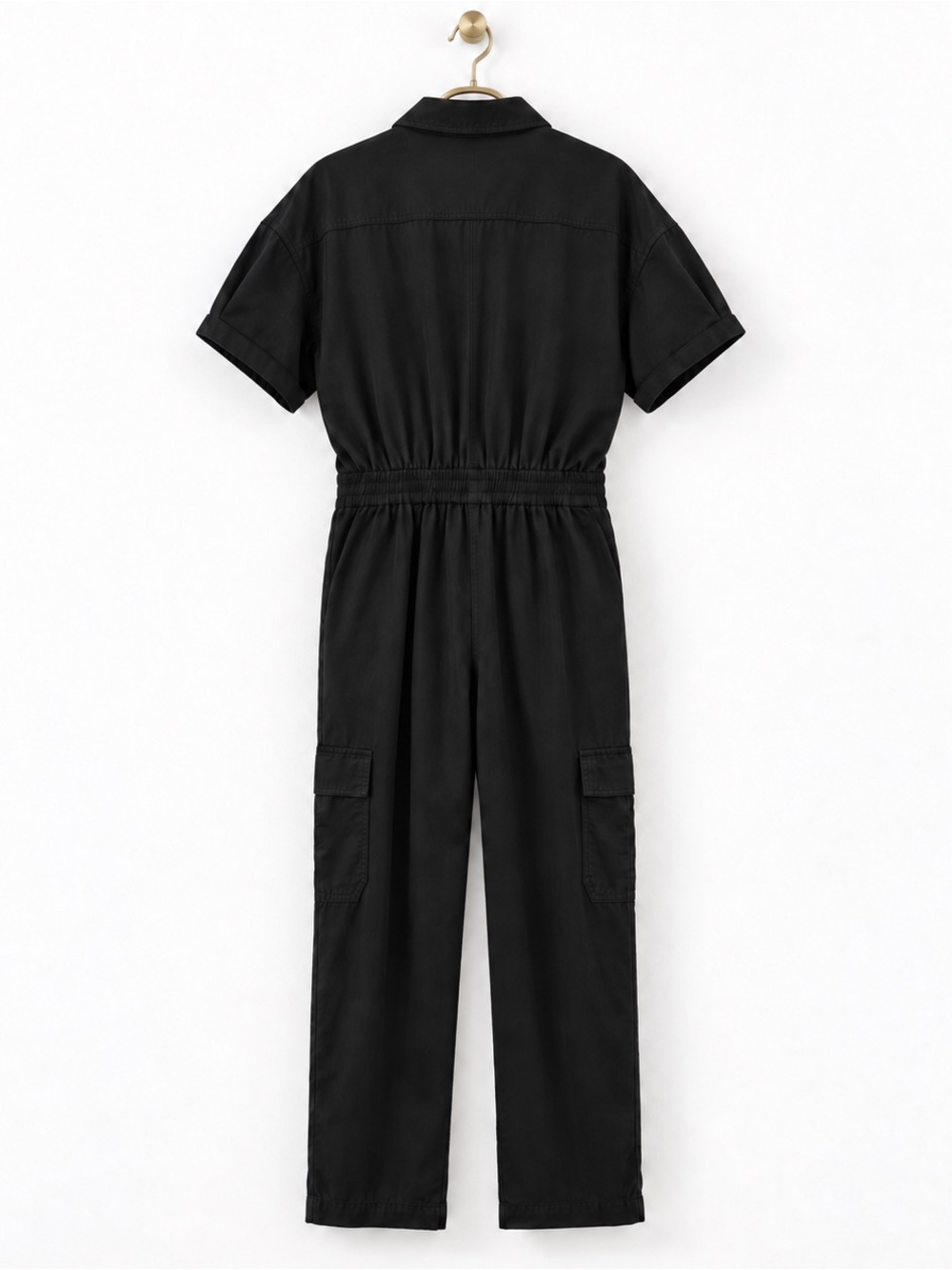 Vuori Coastline Black Lyocell Front Zip Utility Jumpsuit Medium Cargo 25” Inseam - Picture 3 of 5